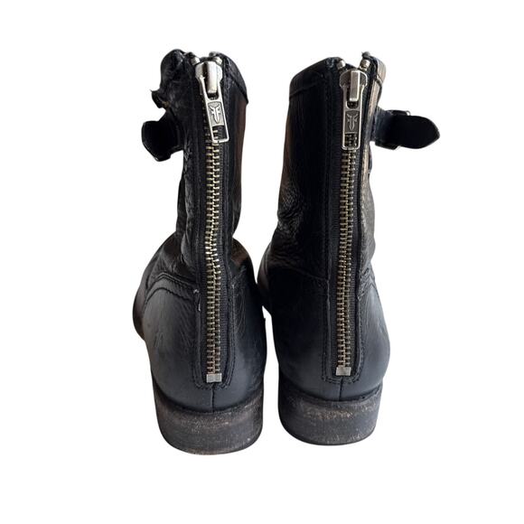 FRYE Pippa Black Leather Buckle Moto Short Boots Women’s Size 6 - Picture 3 of 9